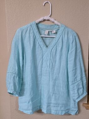 Joie Pastel Blue V-Neck Linen Tunic